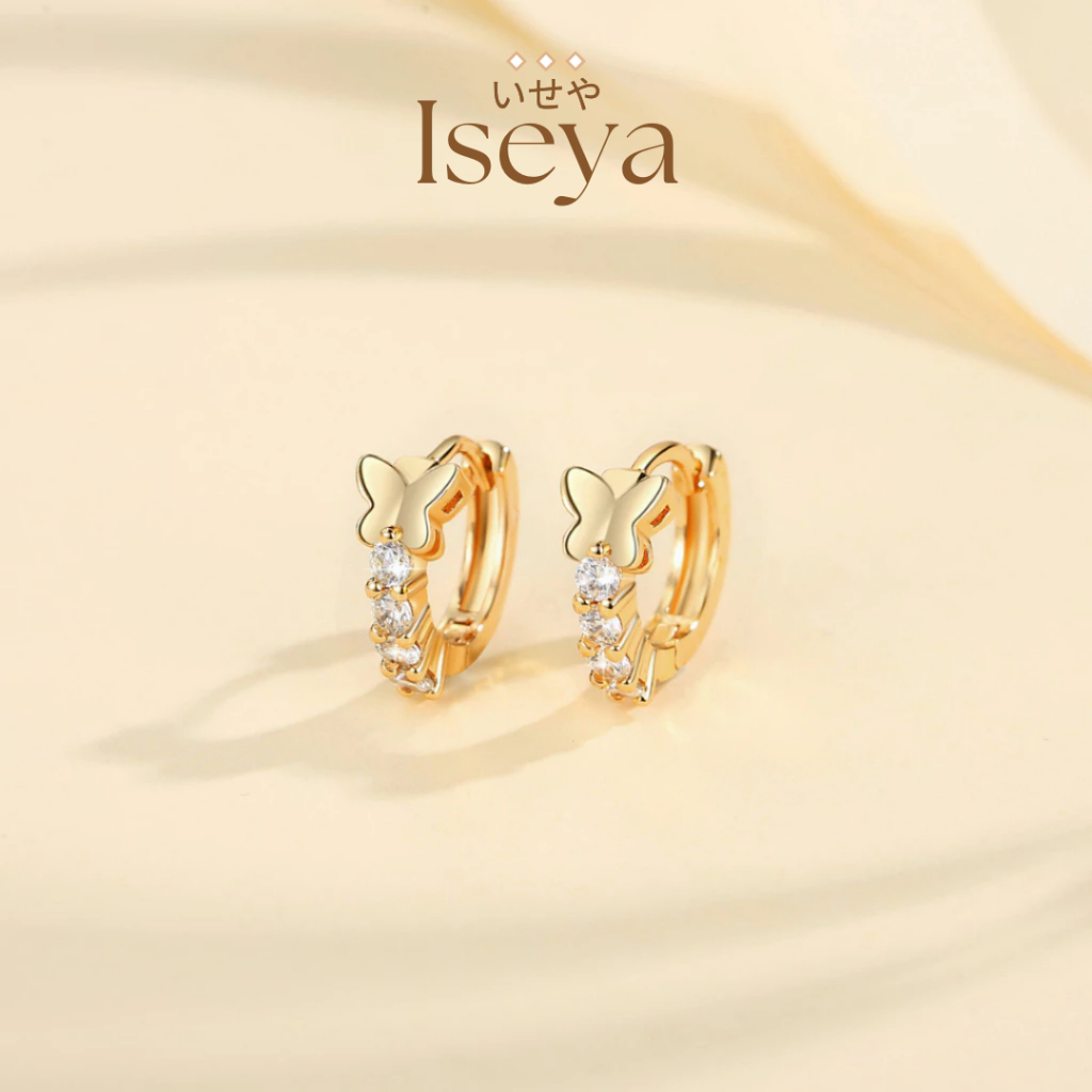 ISEYA - Jewellery Anting Kupu Kupu Wanita Tidak Karat Titanium Permata Jewelry Anti Luntur Jepang An