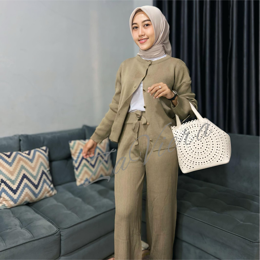 ONESET CARDIGAN CLARA ATASAN SETELAN CELANA KULOT RAJUT PREMIUM WANITA
