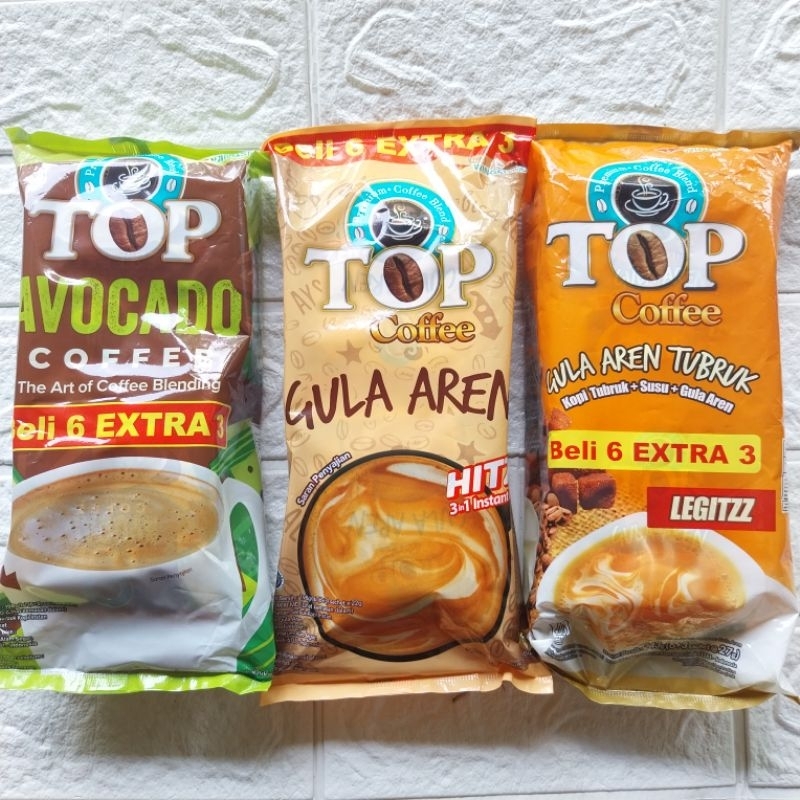 

(JOGJA-JATENG) TOP KOPI GULA AREN/TUBRUK/AVOCADO COFFEE RENCENG 6+3SACHETS