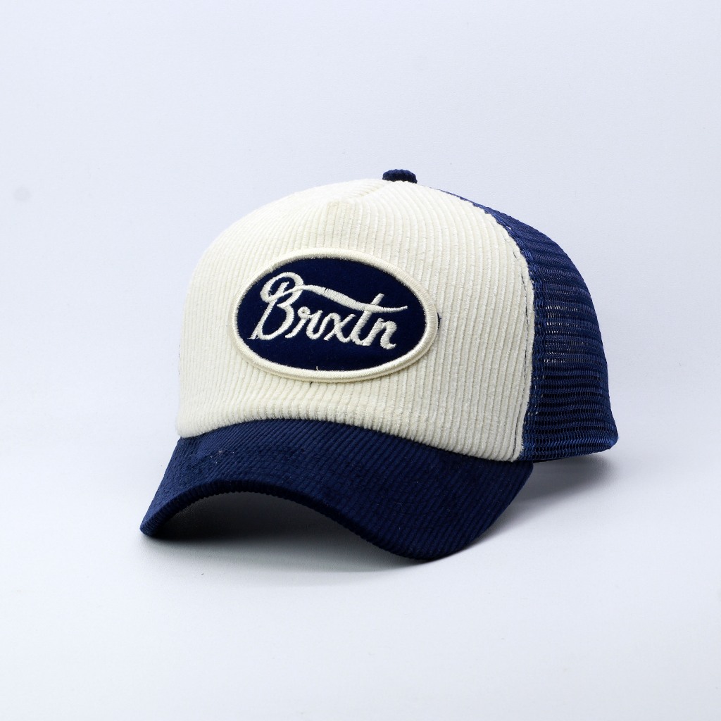 TOPI JARING TRUCKER HAT LIDAH PENDEK BAHAN CORDUROY WARNA NAVY VISOR PENDEK BRXTN