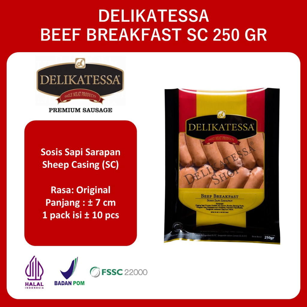 

Delikatessa Beef Breakfast (SC) 250 GR Sosis Sapi Sarapan Hotel Mini Halal Bakar Goreng