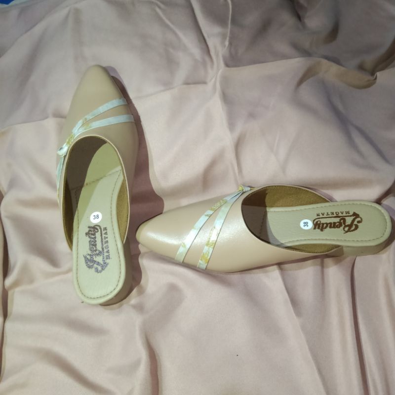 Slop Wanita kulit sapi asli hak 3cm