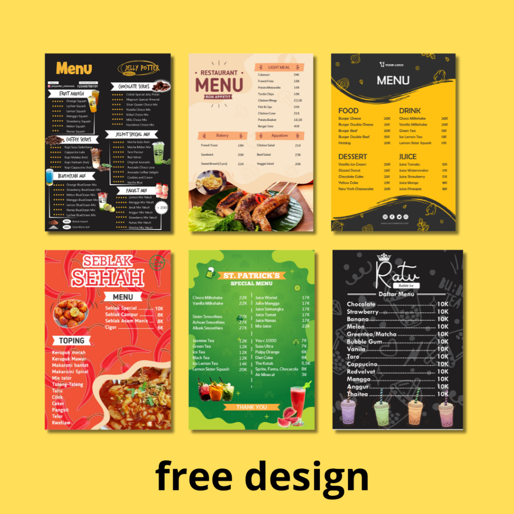 

JASA DESIGN MENU MAKANAN MINUMAN UMKM + CETAK UKURAN 20X30