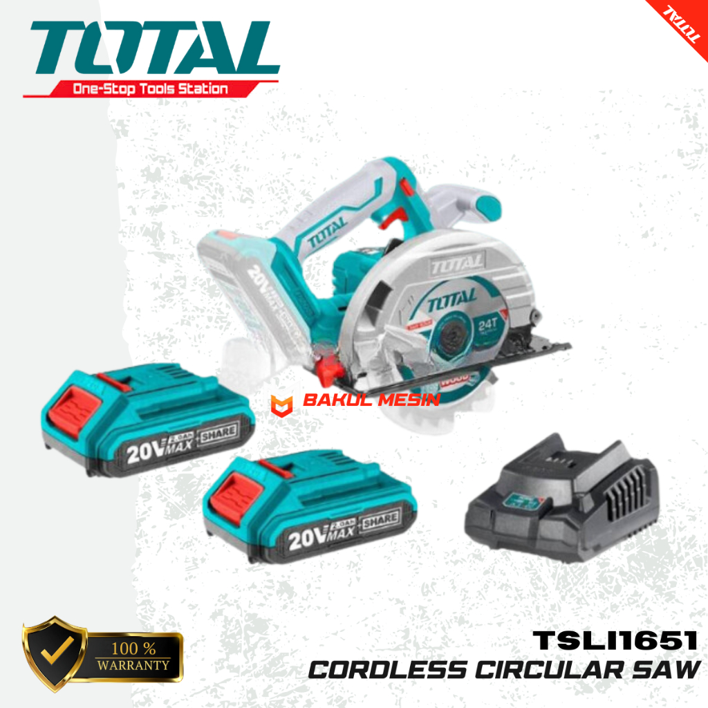 TOTAL TSLI1651 cordless circular saw mesin gergaji kayu baterai