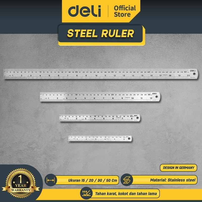 

Deli Penggaris Besi 15 / 20 / 30 / 50 Cm Steel Ruler Besi EDL80XXY