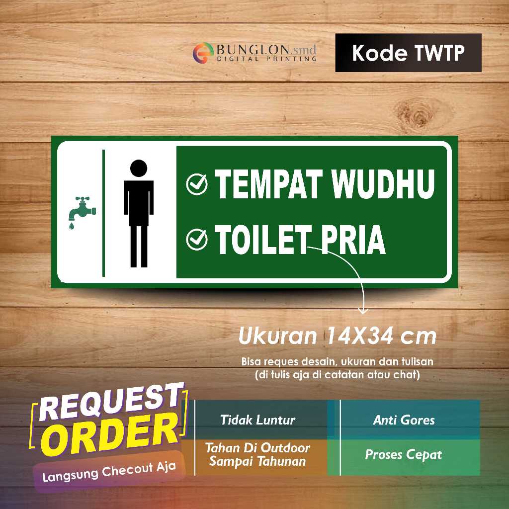 

STIKER TEMPAT WUDHU DAN TOILET PRIA+ LAMINASI KODE TWTP HIJAU