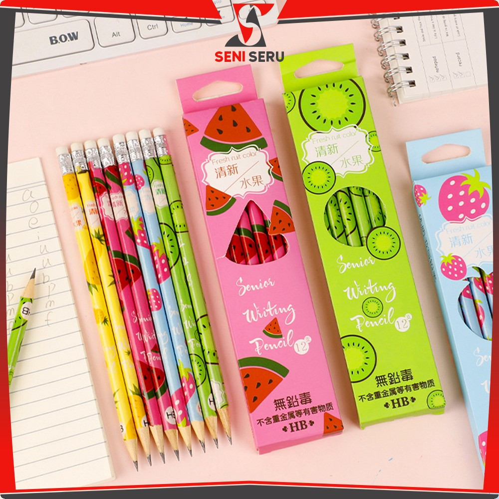 

Pensil 12pcs Alat Tulis Sekolah Pencil Fruits With Eraser Pensil Kayu Set 12IN1 Motif Buah Dengan Penghapus Praktis Seni Seru A49