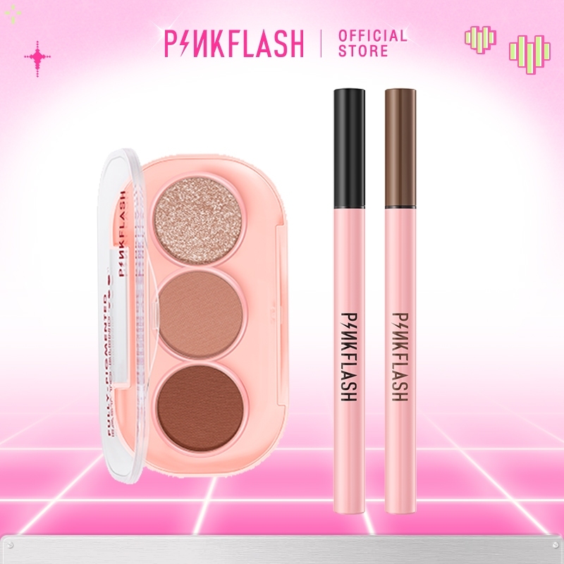 PINKFLASH Eye Makup Set 3 Shades Eyeshadow Palette Eyebrow  Lasting Long Wear Waterproof