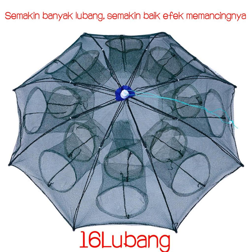 [Ready] Jaring ikan lipatTempat payung Penangkap ikan udang 16 Lubang Alat Jaring Pancing Jala Ikan