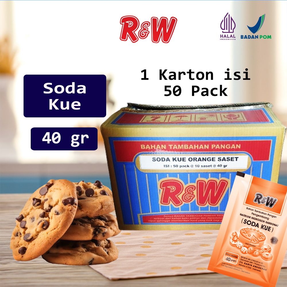 

Soda Kue Baking Soda Pengembang Kue Rajawali R&W RW 40 gr 1 Karton isi 50 Saset