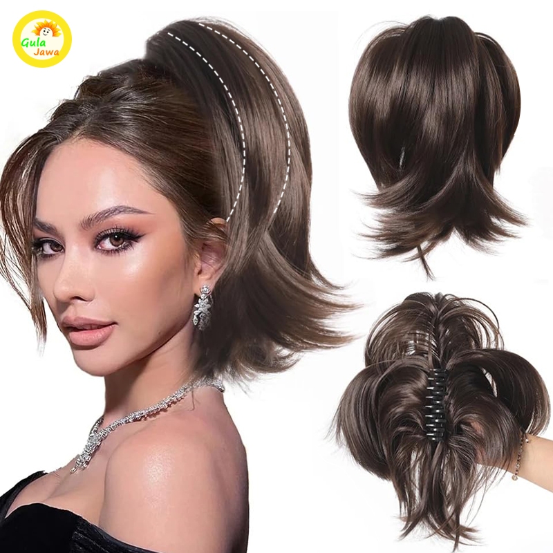 Ponytail Jepit Rambut Palsu Model Pendek 20 Cm Jepit Capit Rambut Palsu Paket Rambut Sanggul Halus