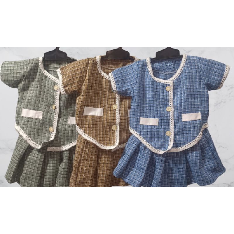 BAJU SETELAN TARTAN TWEED ANAK PEREMPUAN