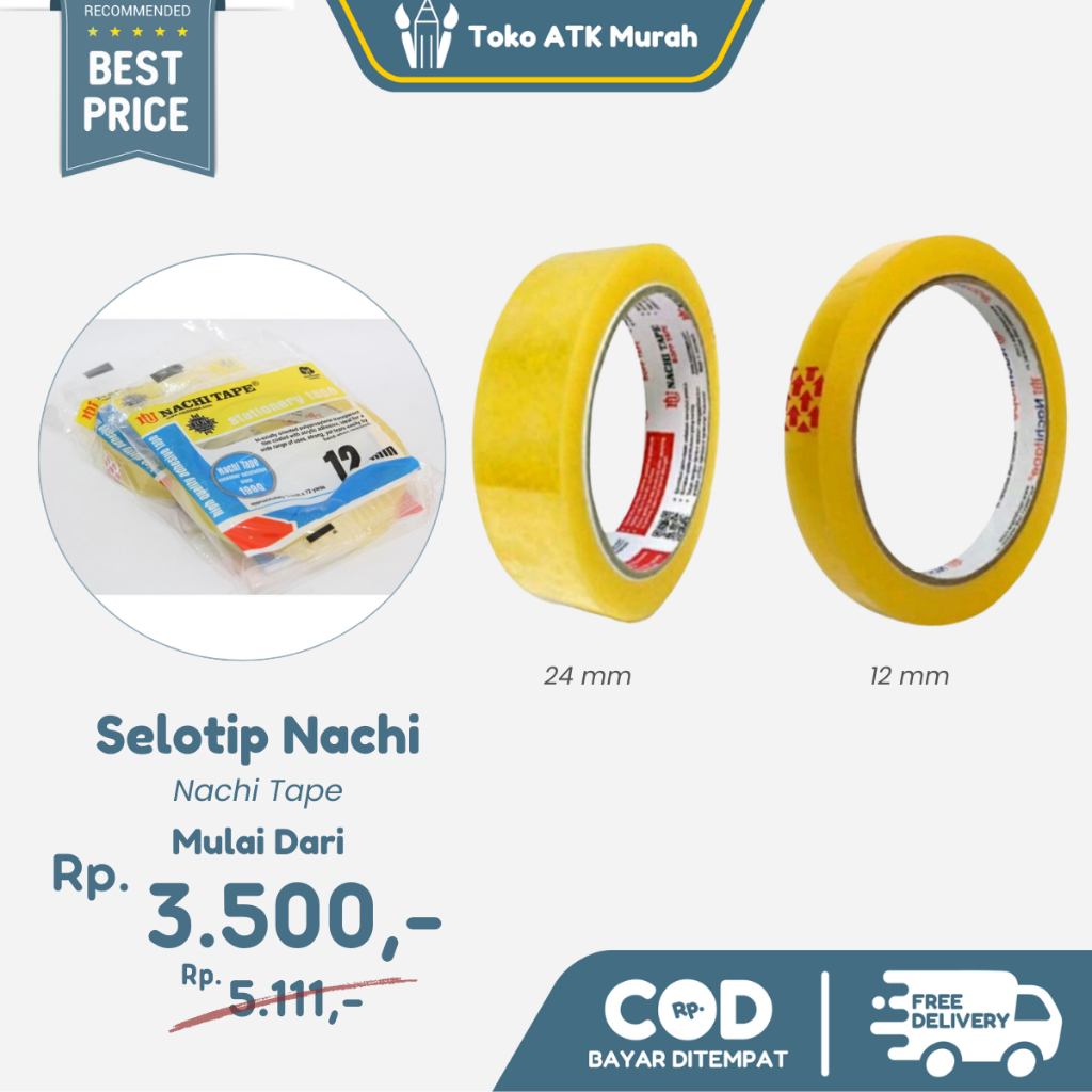 

Selotip - Selotape Bening Nachi 0,5" - 12 mm / 1" - 24 mm