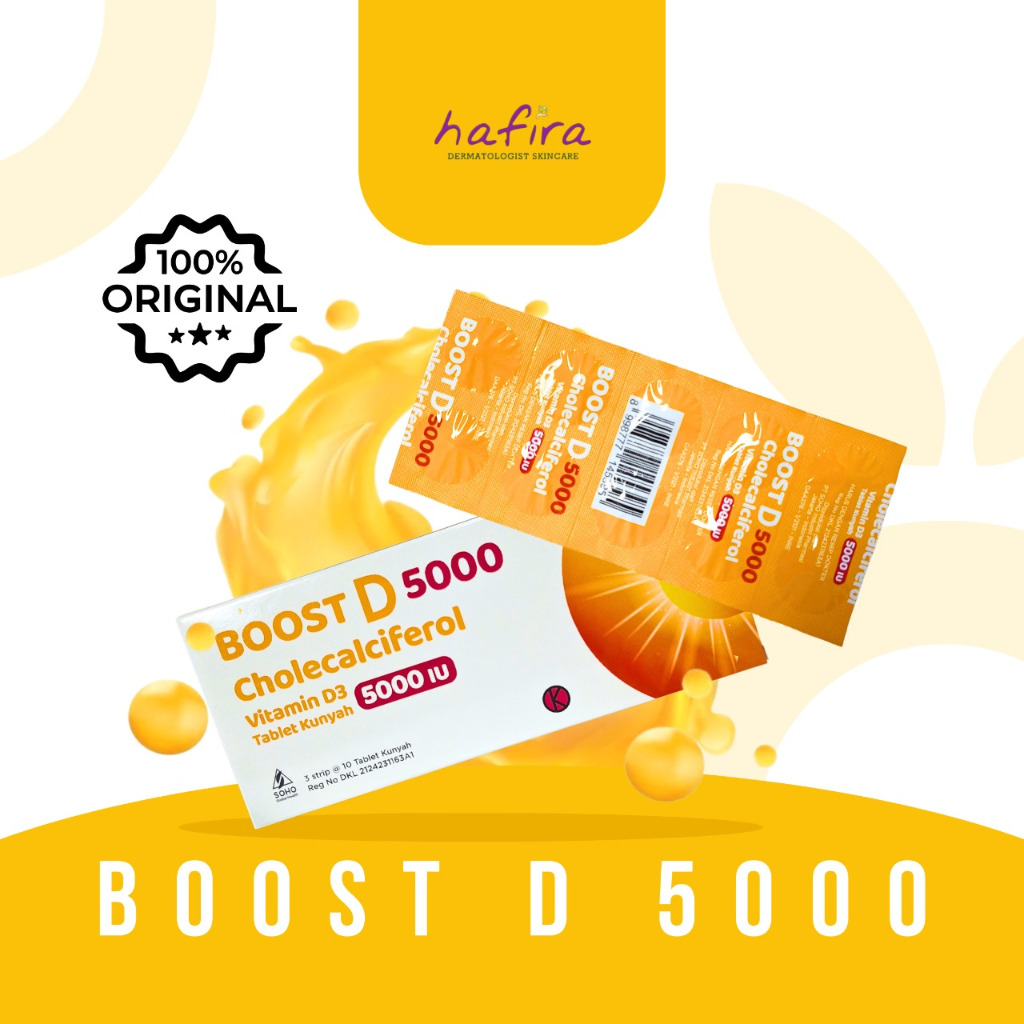 Boost D 5000 IU 1 Box 3 Strip 10 Tablet Kunyah/Vitamin D3/Vitamin D/Daya Tahan Tubuh/Imunitas. ORI