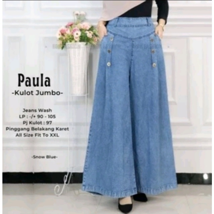 Celana Kulot Paula Jumbo Snow Palazzo / Kulot Payung Jeans Premium