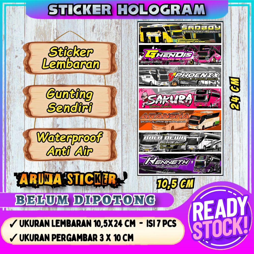 

7 PC STIKER BUS PANJANG Stiker Bus Basuri Lembaran Hologram Anti Air Sticker Telolet Basuri