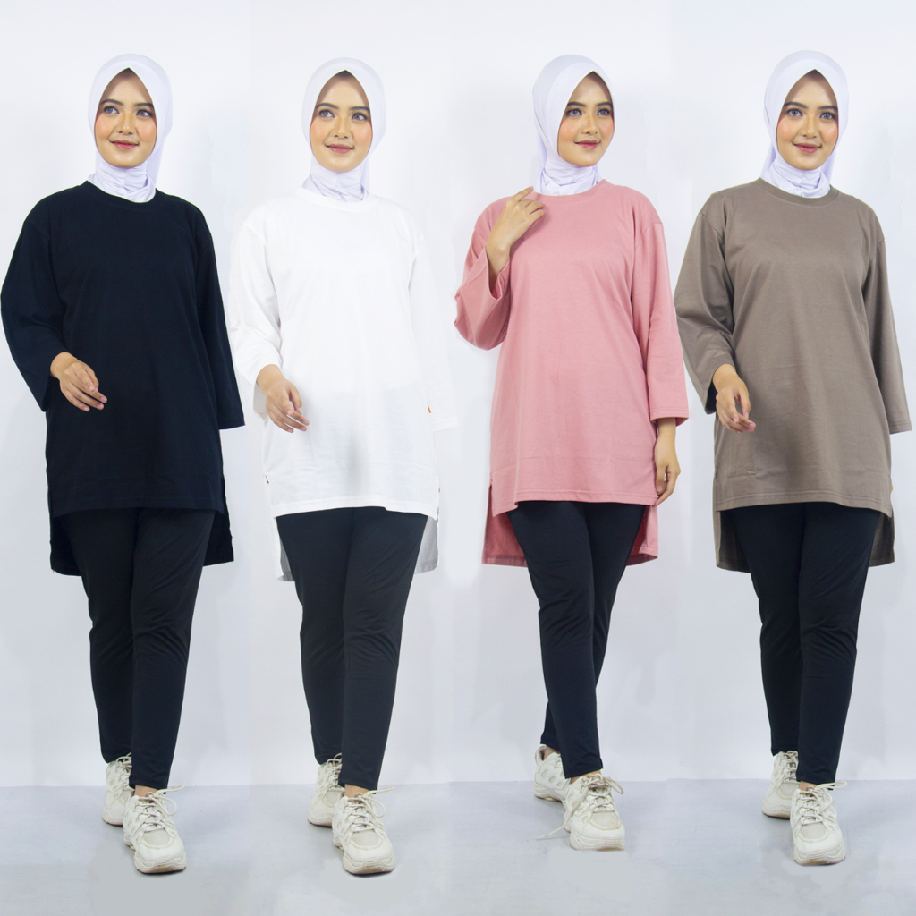 Tunik Tunic Blouse Kaos Atasan Wanita Oversized Jumbo Polos Lengan 7/8 Bahan Katun Cotton Combed 20s