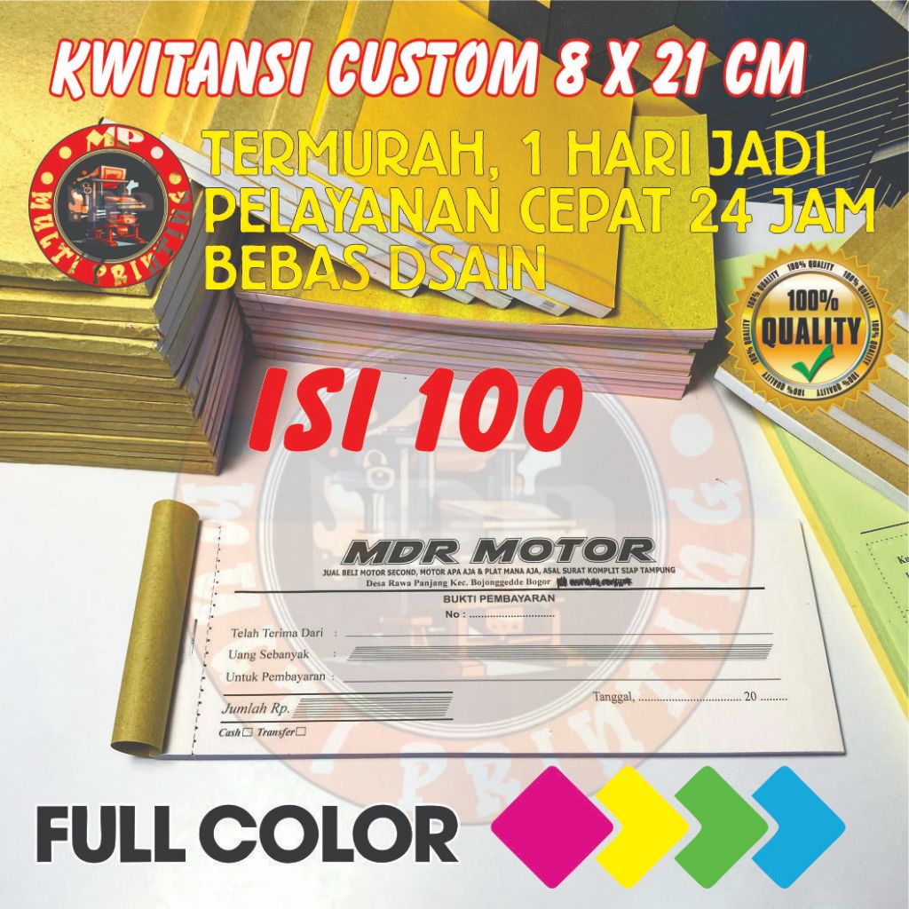 

kwitansi custom isi 100 gratis dsain ukuran 8x21 cm full color kwitansi multi printing