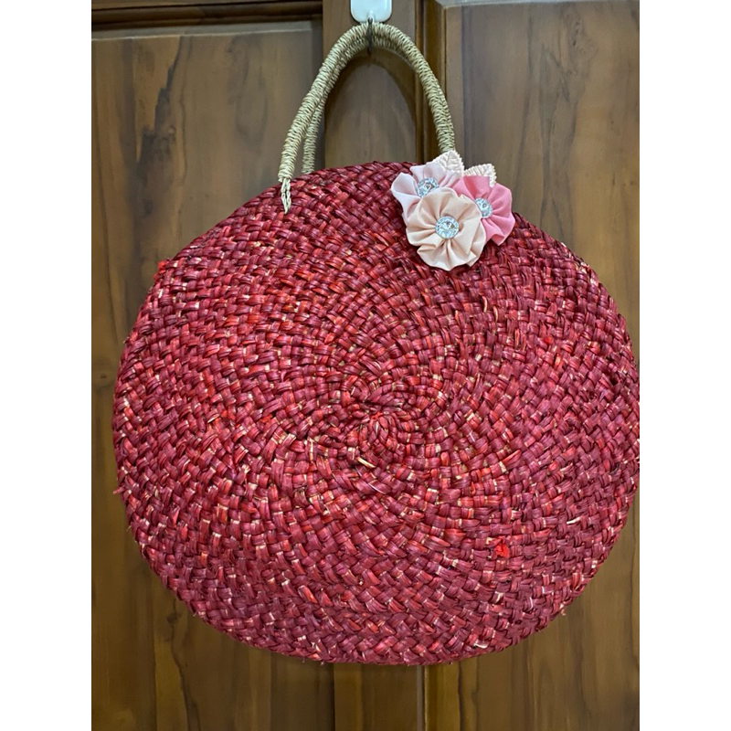 Tas anyaman pengajian hiasan bunga preloved