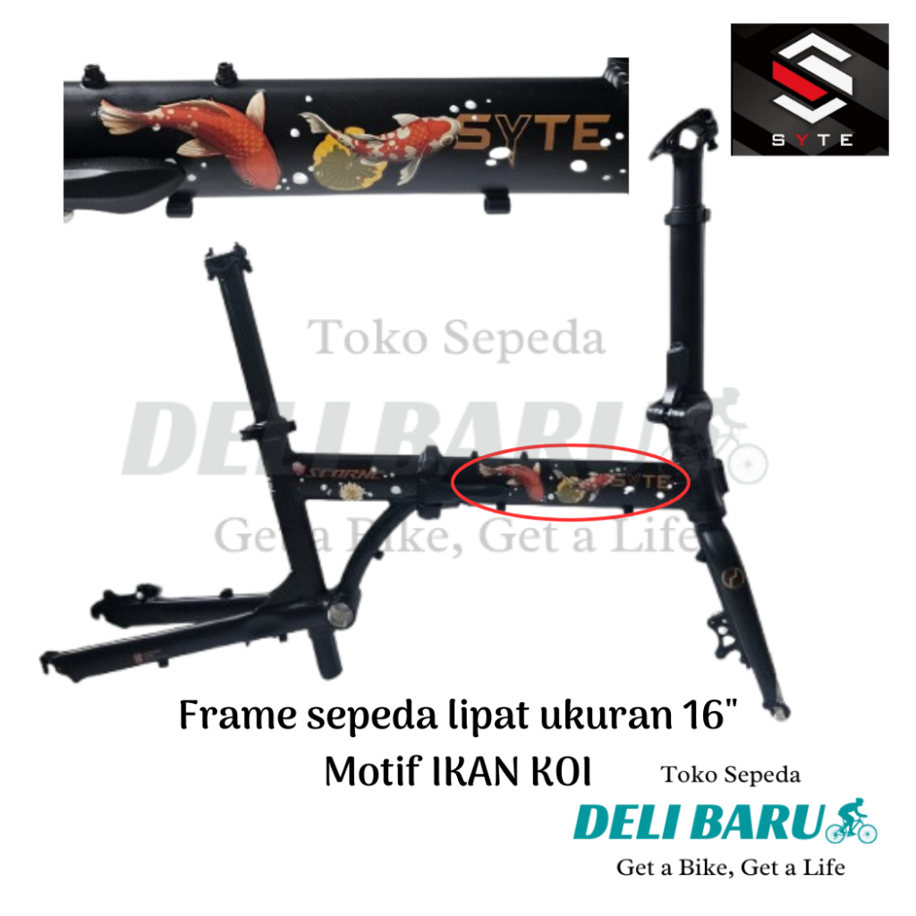 SYTE Frame sepeda lipat ukuran 16" Motif IKAN KOI special edition batangan sepeda 16 murni 16 plus b