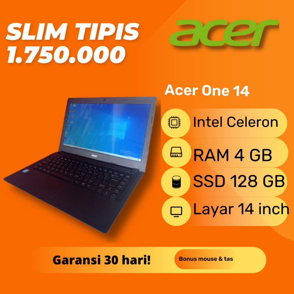 Acer Z1401-C5PX Hitam 14 inch RAM 4GB SSD 128GB Laptop second