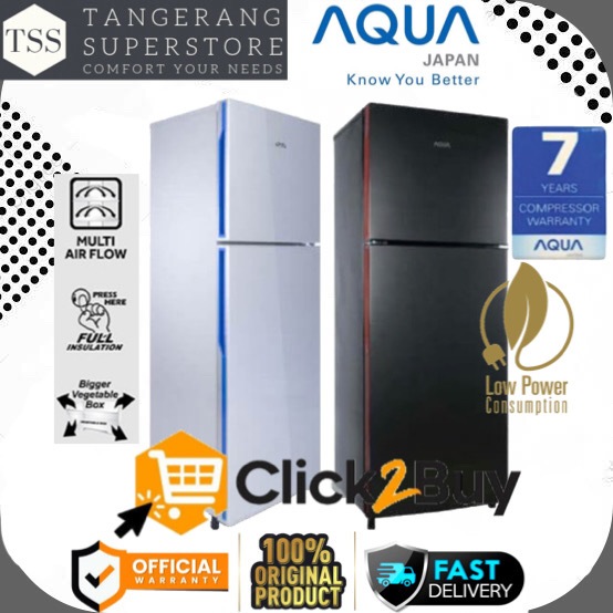 AQUA KULKAS AQR D261 AQR-D261 D261 SUPER LOW WATT FAST COOL AQUA LEMARI ES 2 PINTU 203L AQUA