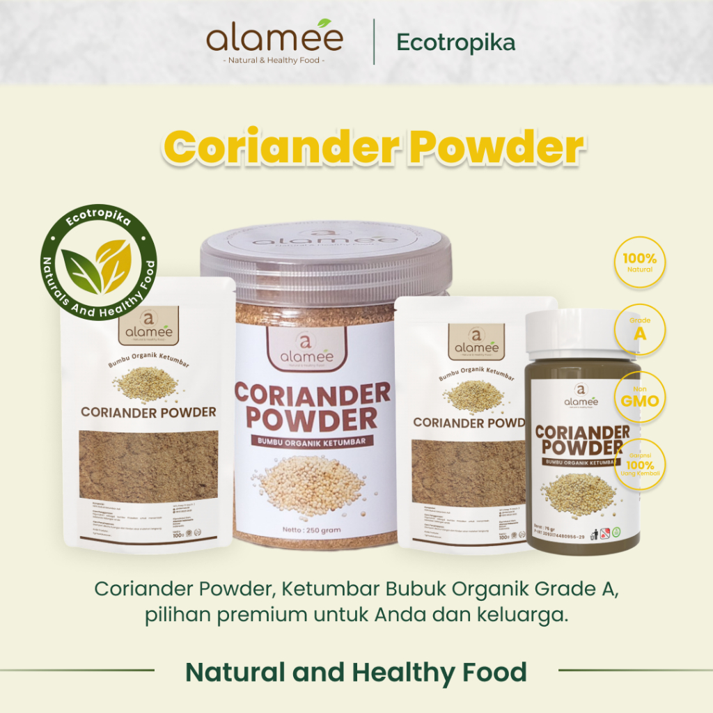 

Ecotropika Ketumbar Bubuk Organik Bumbu Dapur Instan Coriander Powder Murni Asli Tanpa Campuran