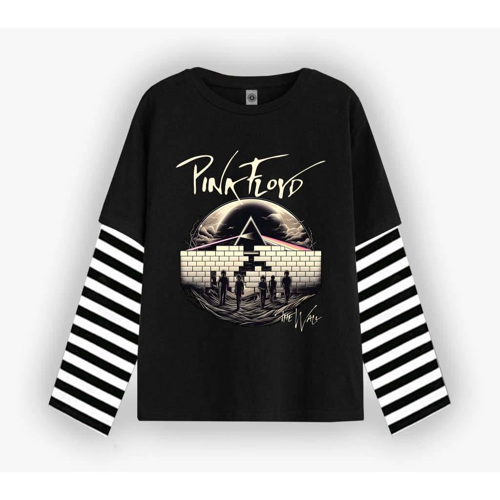 Whuts Tshirt Double layer Pink Floyd the wall  long sleeve  band kaos pria wanita