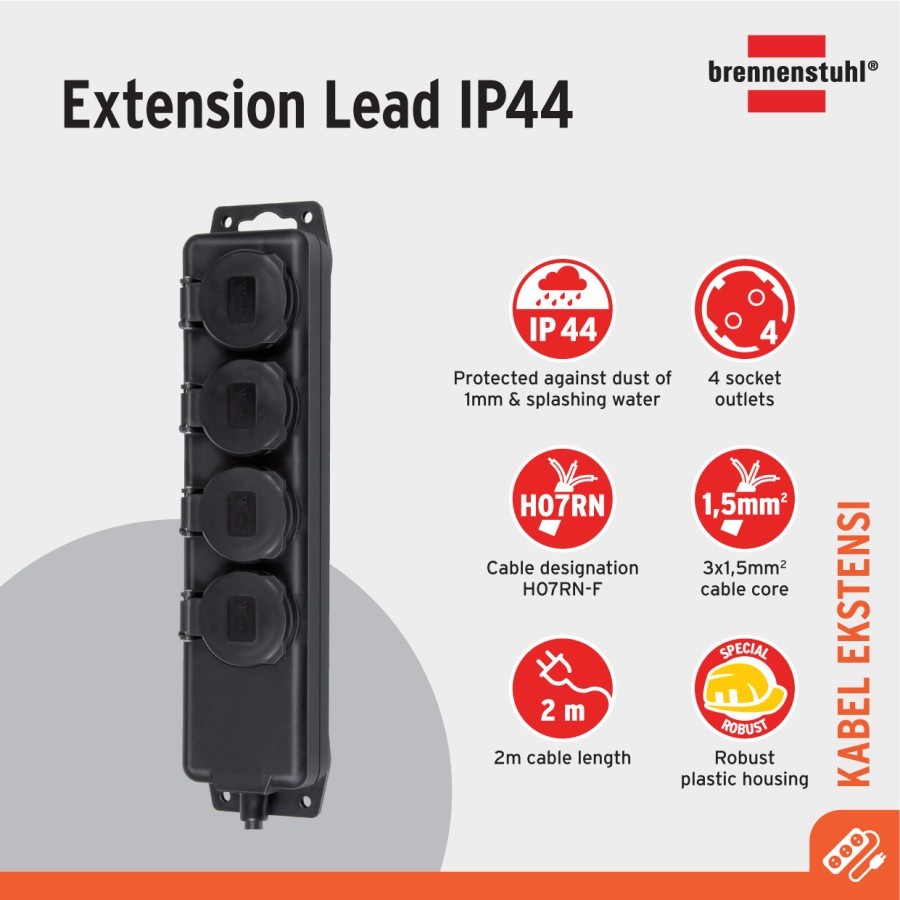 Stop Kontak Kabel Ekstensi Colokan Terminal Listrik Brennenstuhl Cable Extension Outdoor IP44 dengan