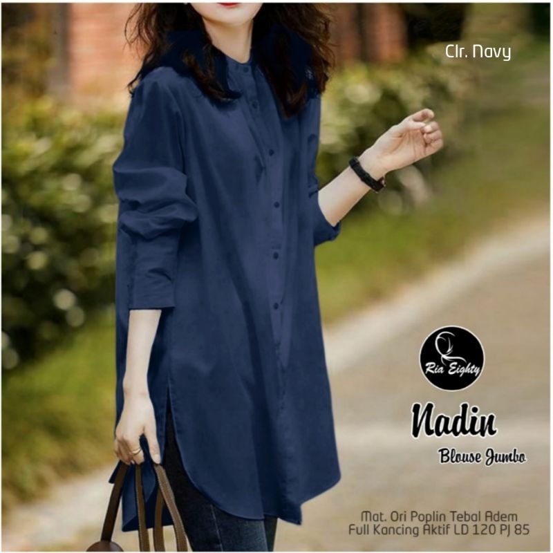 Baju Kemeja Blouse Wanita Oversize Jumbo Premium Nadin Top Blus Bahan Katun Poplin Polos