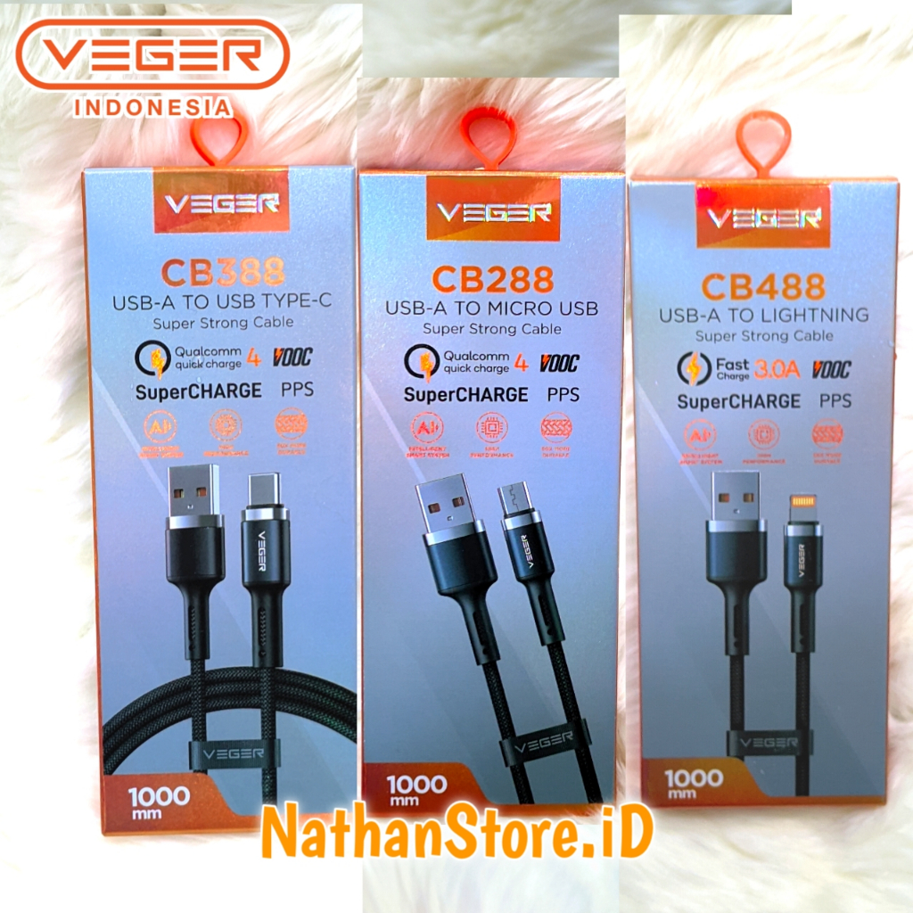 Veger Kabel Data Micro / Type-c / Lightning 3.0A Micro USB Fast charging Cable QC 3.0 Quick Charge O