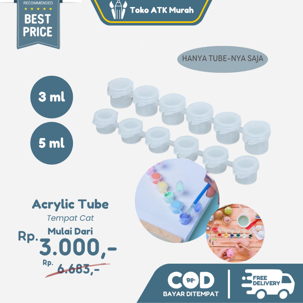 

Botol Tempat Cat Akrilik Acrylic Tube Set 6 x 5ml / 6 x 3ml Paint By Number