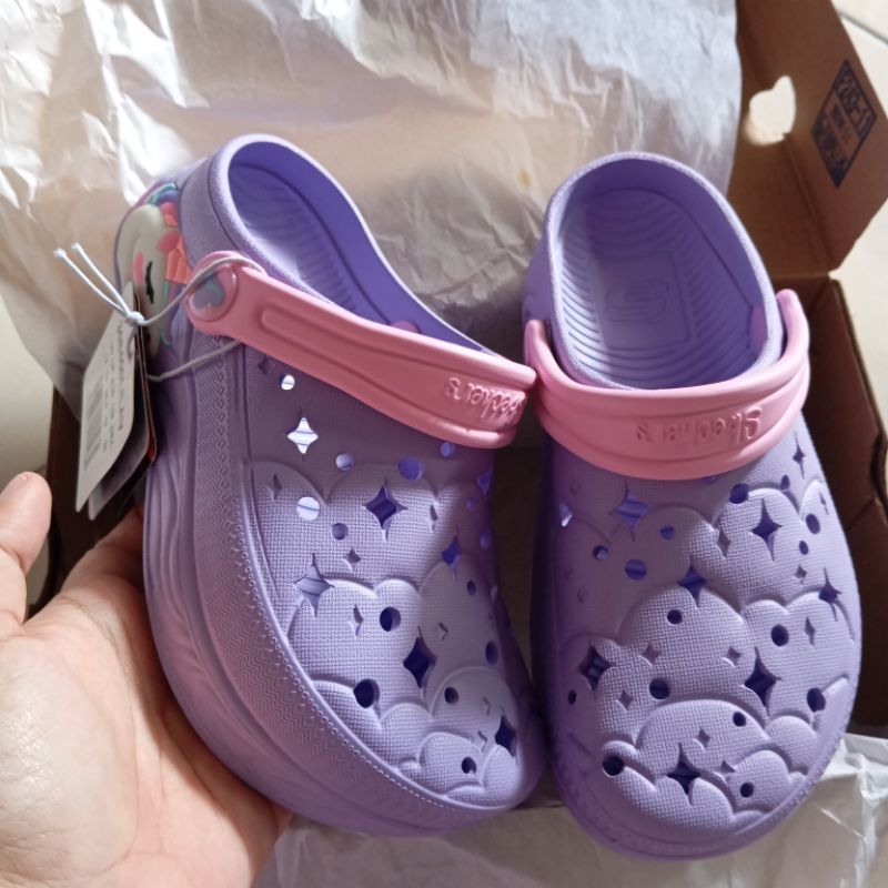 sandal anak lampu skechers unicorn purple pink original