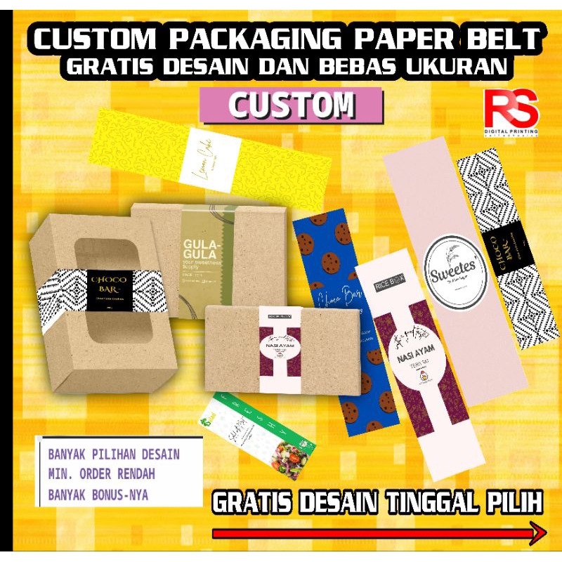 

Cetak Paper belt custom per A3+ . isi banyak / sudah potong /sabuk pakaging makanan box