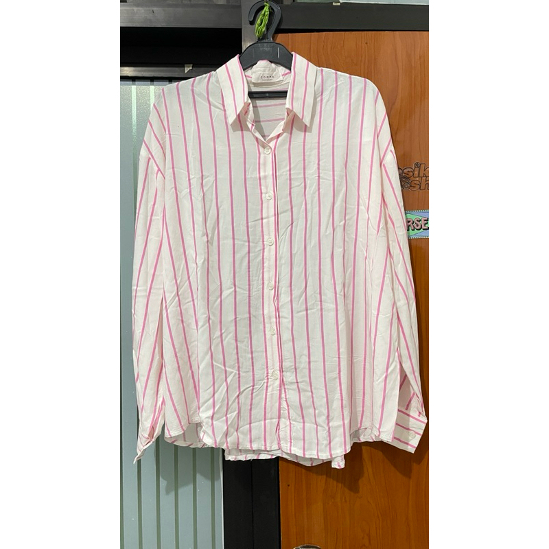 Kemeja Stripe Oversized Lengan panjang atasan oversized cewe cowo outfit skena