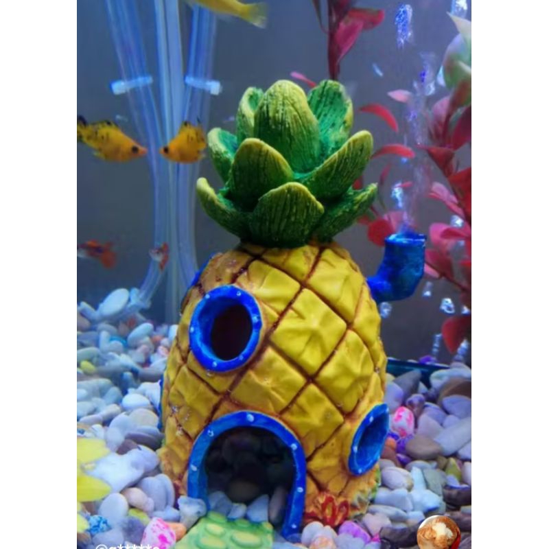 Rumah Spongebob, hiasan aquarium Spongebob, rumah nanas Spongebob