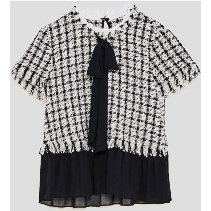 Zara Monochrome Tweed Blouse