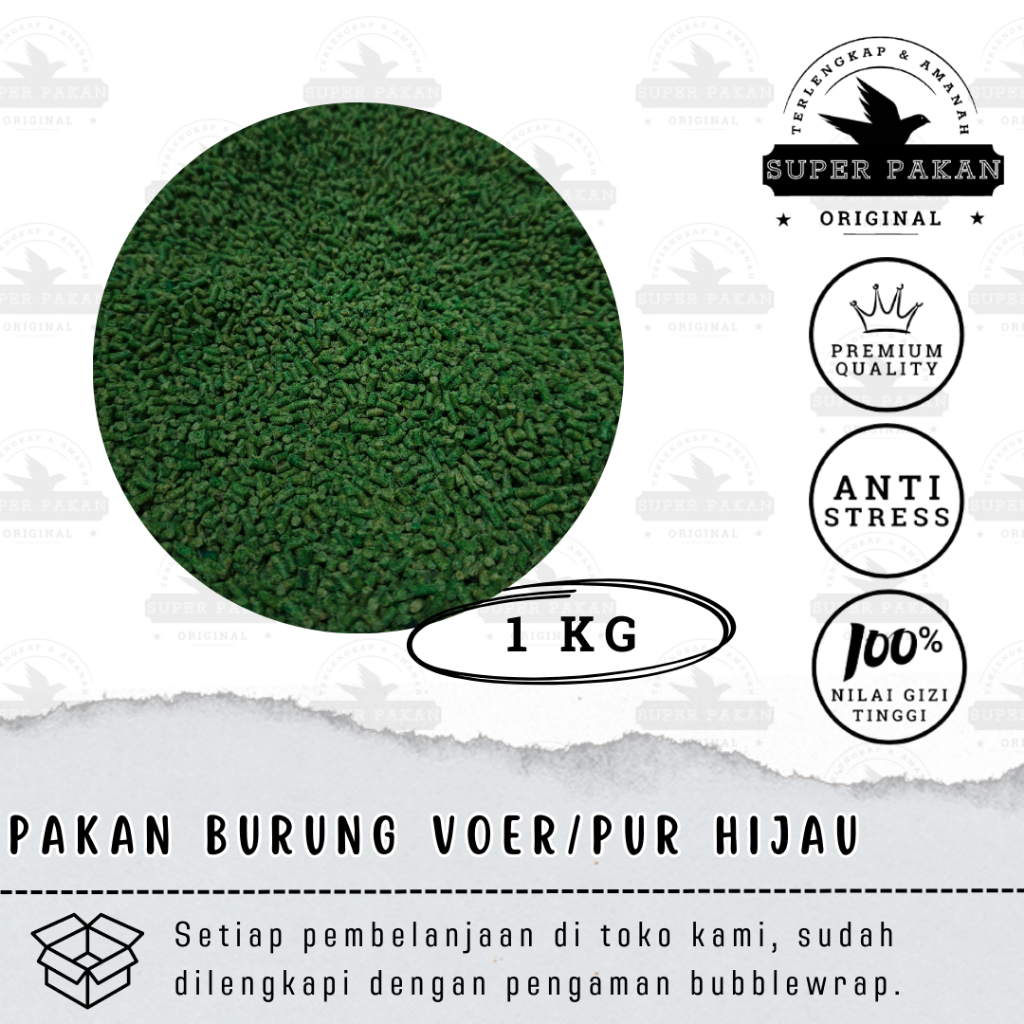 Pakan Burung Pur Hijau 1 Kg Grade A Premium Voer For Bird Poksay Jalak Murai Batu dll