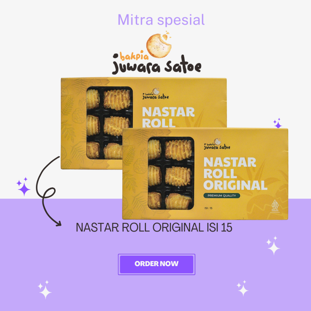 

NASTAR ROLL ORIGINAL/COKLAT isi 15 Oleh-Oleh Khas Jogja - Nastar Juwara Satoe