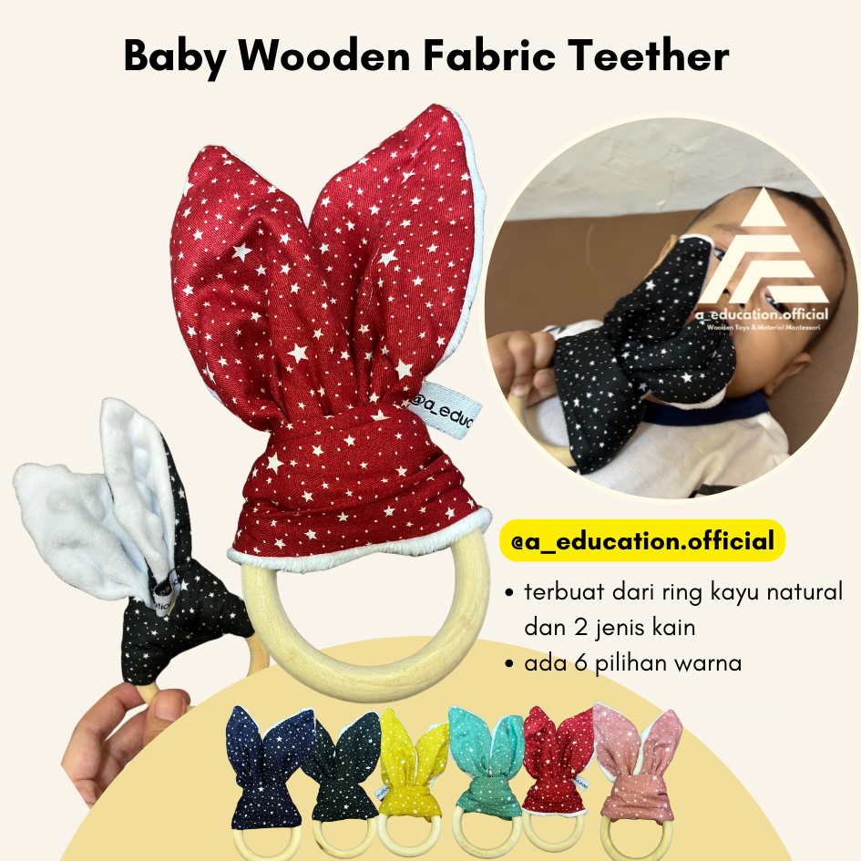 Baby Wooden Fabric Teether / Wooden teether / baby wooden teether