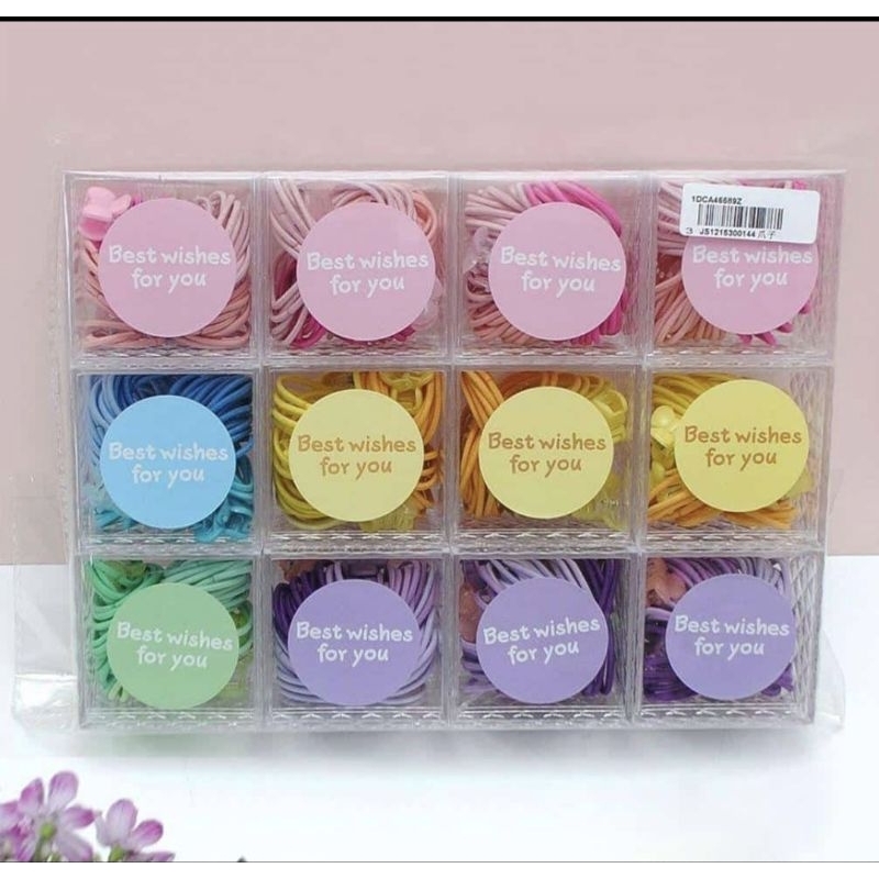 Ikat rambut/jepit rambut set kotak acrylik warna warni