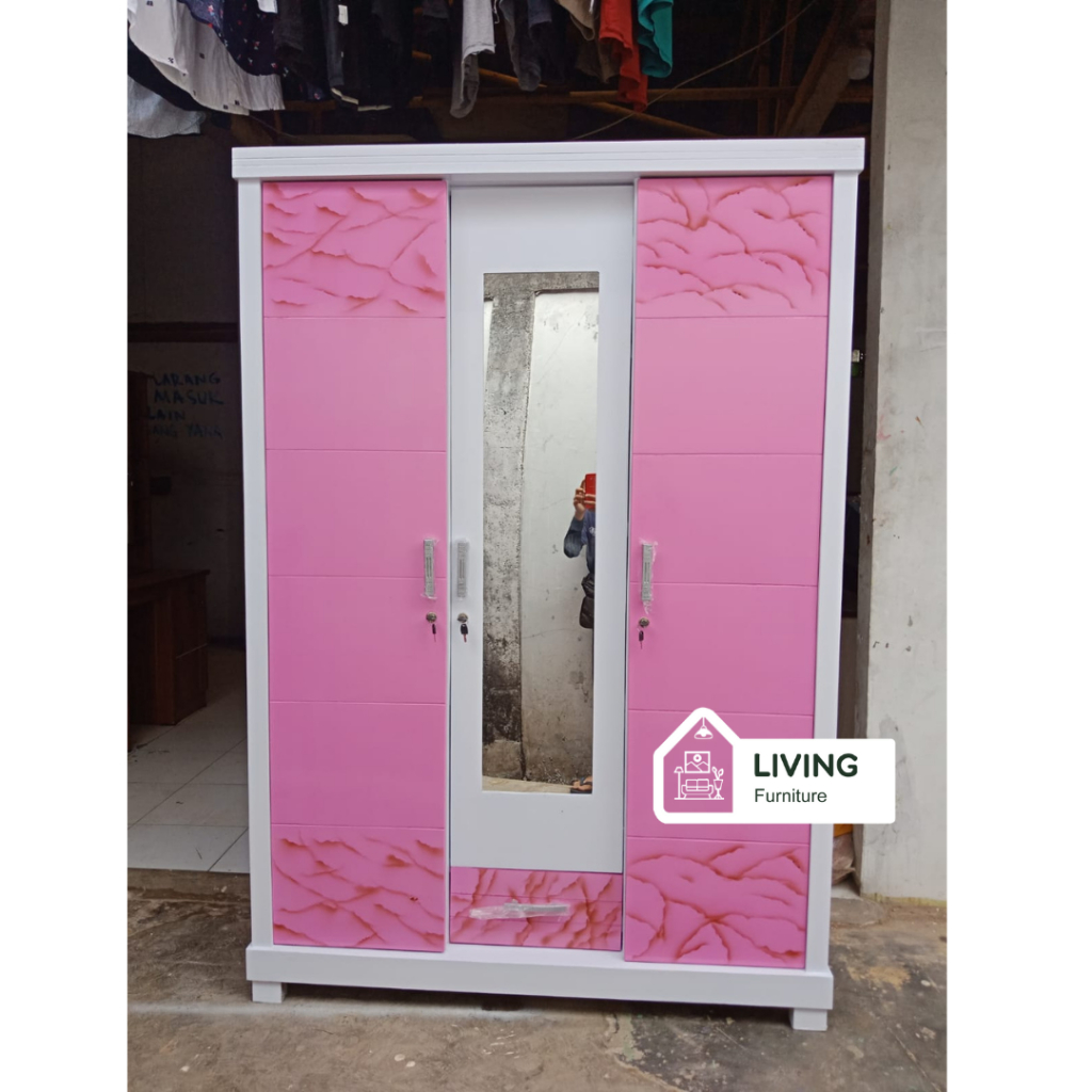 Lemari pakaian 3 pintu minimalis / lemari baju engsel / lemari pakaian buka tutup kayu triplek