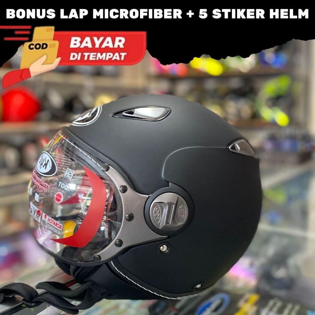 HELM KYT Elsico Solid Black 100% ORIGINAL,Half face terbaik,Terbaru Bestseller