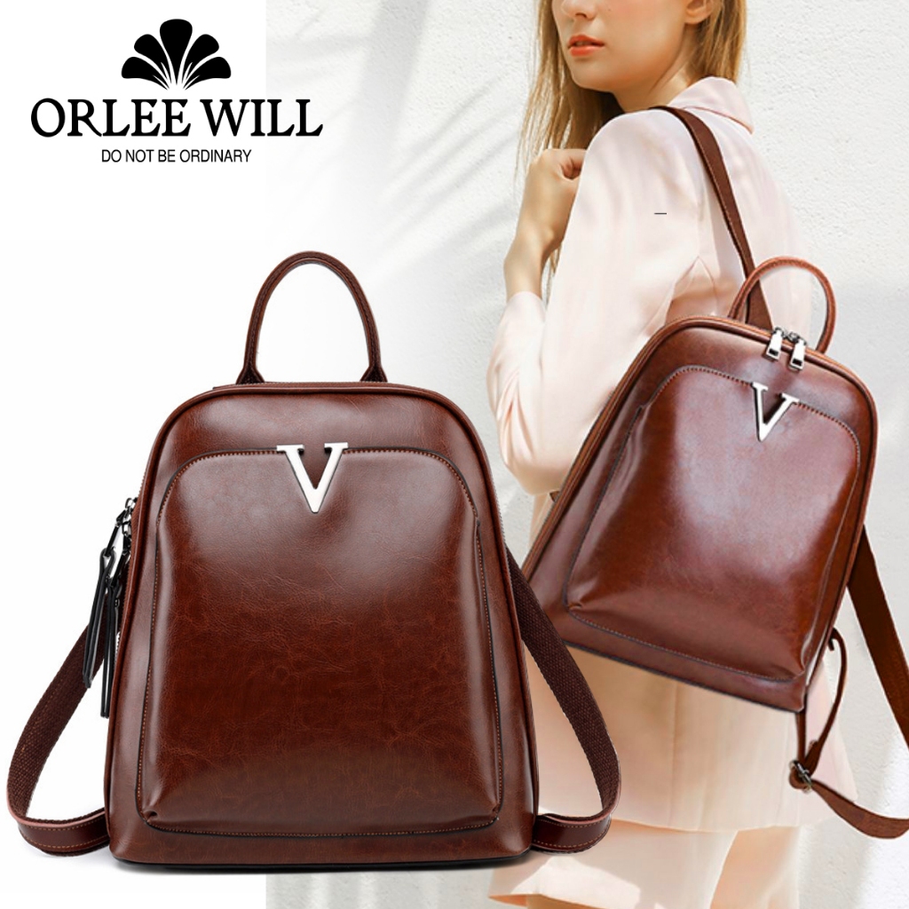 ORLEE WILL Tas Ransel Wanita Kulit Asli Backpack Wanita Kulit