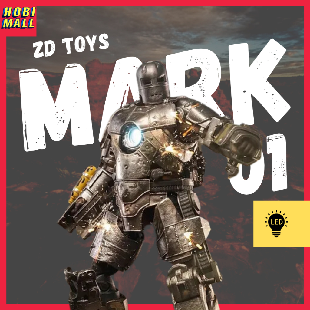 Action Figure Iron Man Mark 1 ZD Toys LED dari Iron Man Movie Original 1:10 Scale Light Version