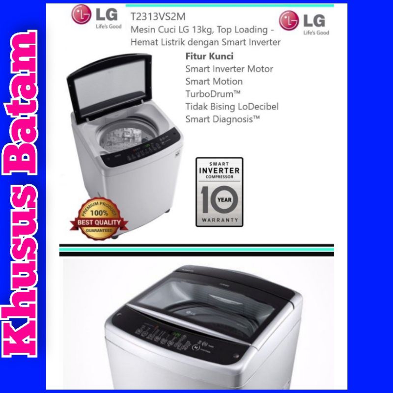 Mesin cuci LG T2313 Top Loading Smart inverter/Mesin cuci 13kg automatic (KHUSUS BATAM)