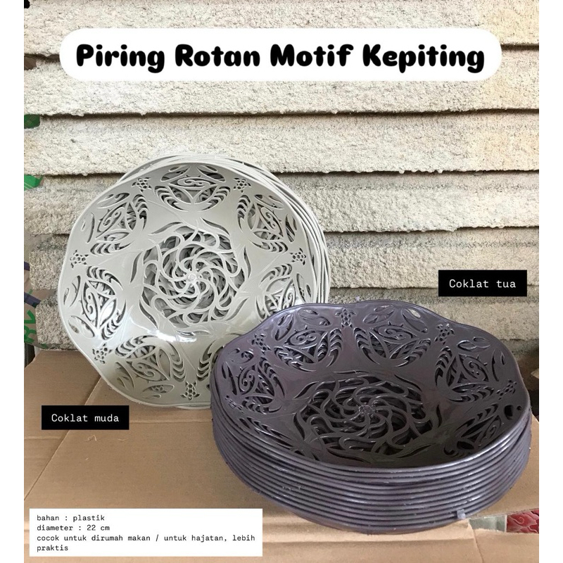 PIRING ROTAN PLASTIK KEPITING ISI 12 PCS