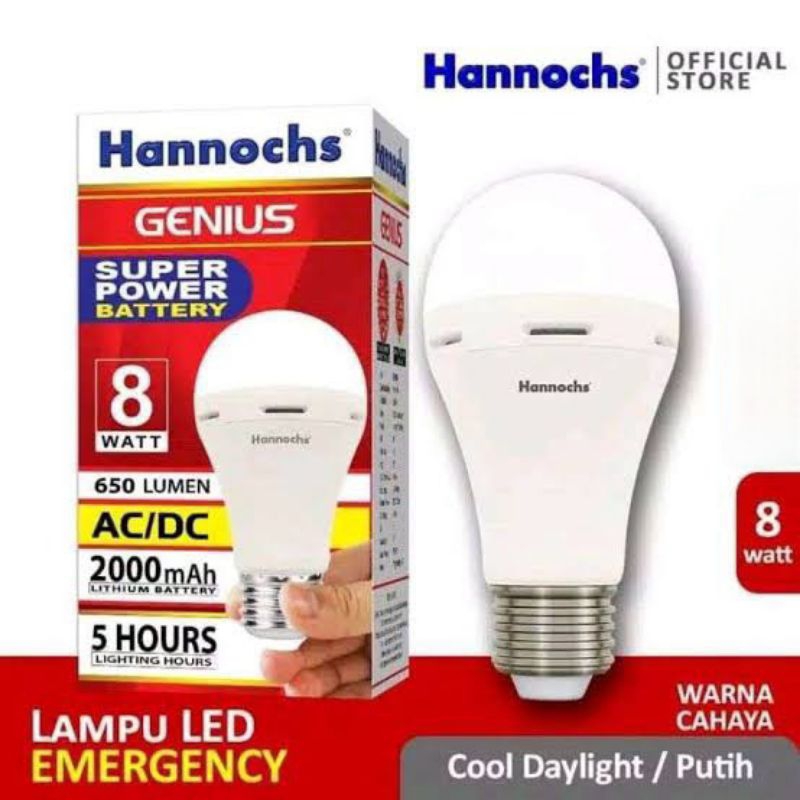 HANNOCHS LAMPU EMERGENCY BOHLAM LED GENIUS 8 WATT CAHAYA PUTIH / LAMPU HANNOCHS GENIUS 8 WATT / LAMP