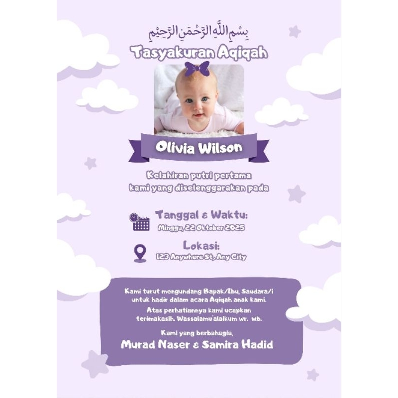 Undangan digital Aqiqah| Baby Girl | JPG (Gambar)