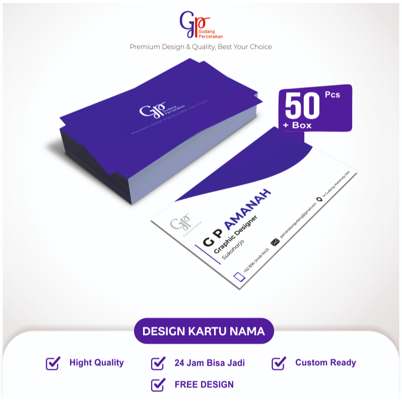 

50 PCS + Box | Kartu Nama BAHAN STICKER !!! Hasil Memukau